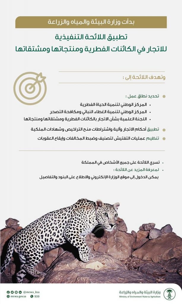 “البيئة” تبدأ تطبيق اللائحة التنفيذية للاتجار في الكائنات الفطرية ومنتجاتها ومشتقاتها