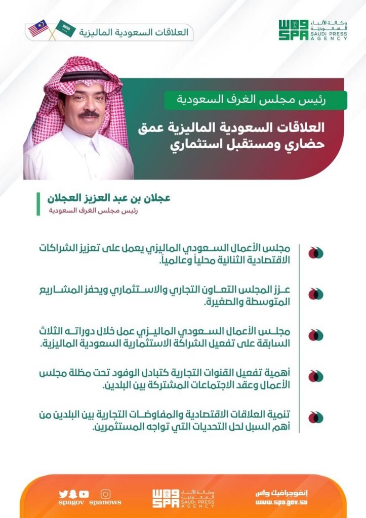 العجلان: العلاقات السعودية الماليزية عمق حضاري ومستقبل استثماري