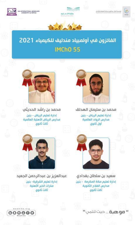 تعليم الرياض يحقق جائزتين عالميتين في أولمبياد مندليف للكيمياء 2021 .