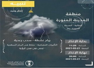 رياح نشطة وسحب رعدية على منطقة المدينة المنورة