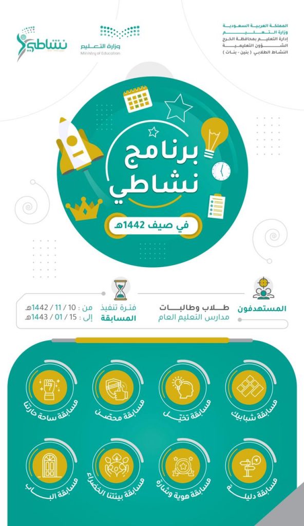 تعليم الخرج يدعو الطلاب والطالبات للتسجيل في برنامج ” نشاطي ” خلال الإجازة الصيفية