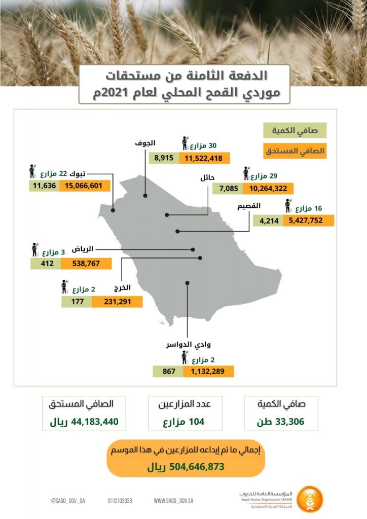 المؤسسة العامة للحبوب تبدأ صرف مستحقات الدفعة الثامنة لمزارعي القمح المحلي