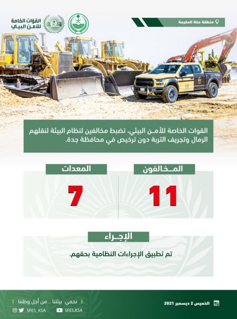 القوات الخاصة للأمن البيئي تضبط مخالفين لنظام البيئة بمحافظة جدة