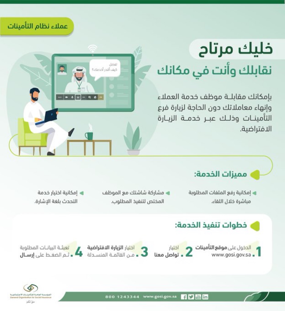التأمينات الاجتماعية تطلق خدمة ” الزيارة الافتراضية” عبر بوابتها الإلكترونية