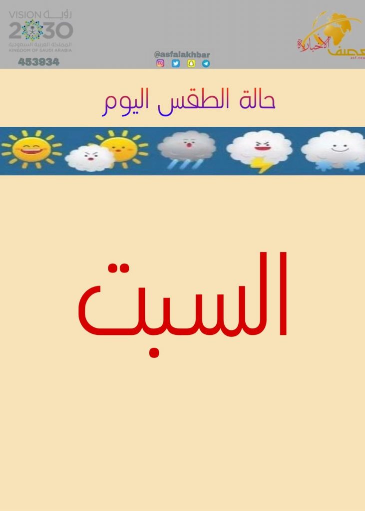 حالة الطقس المتوقعة اليوم السبت