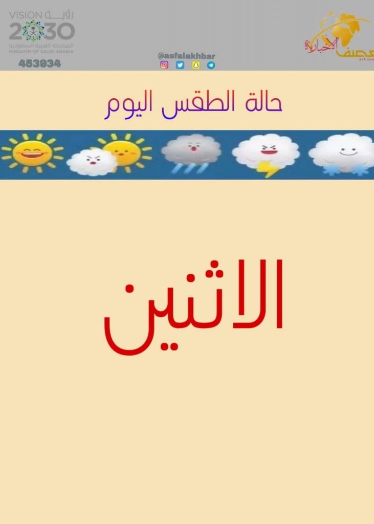 حالة الطقس المتوقعة اليوم الأثنين