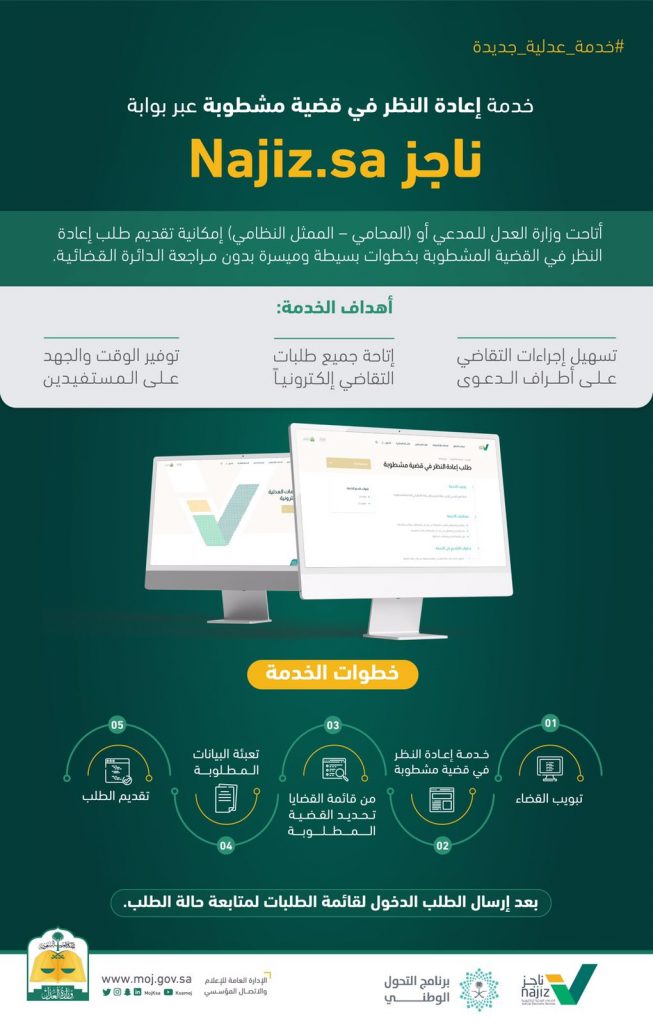 وزارة العدل تتيح للمحامي والوكيل تقديم طلب إعادة النظر في قضية مشطوبة