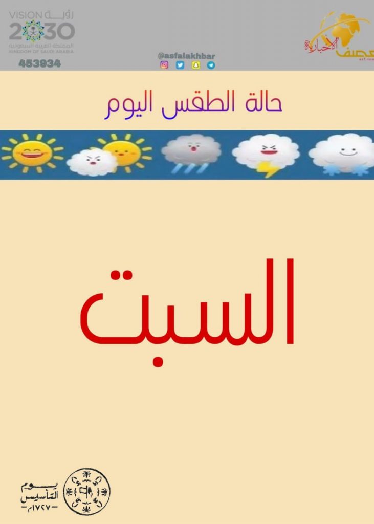 حالة الطقس المتوقعة اليوم السبت
