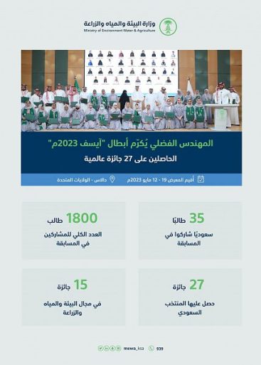 وزير البيئة والمياه والزراعة يُكرّم أبطال “آيسف 2023م” الحاصلين على (27) جائزة عالمية