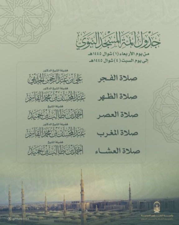جدول الائمة في الحرمين الشريفين