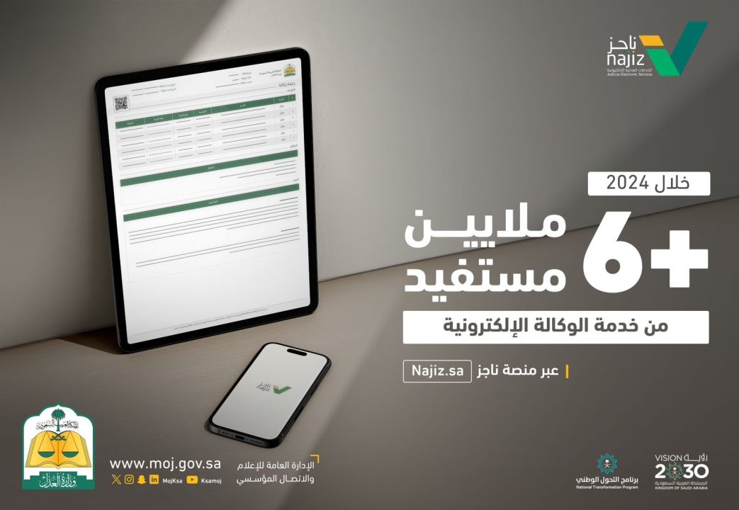 6 ملايين مستفيد من خدمة الوكالة الإلكترونية عبر ناجز