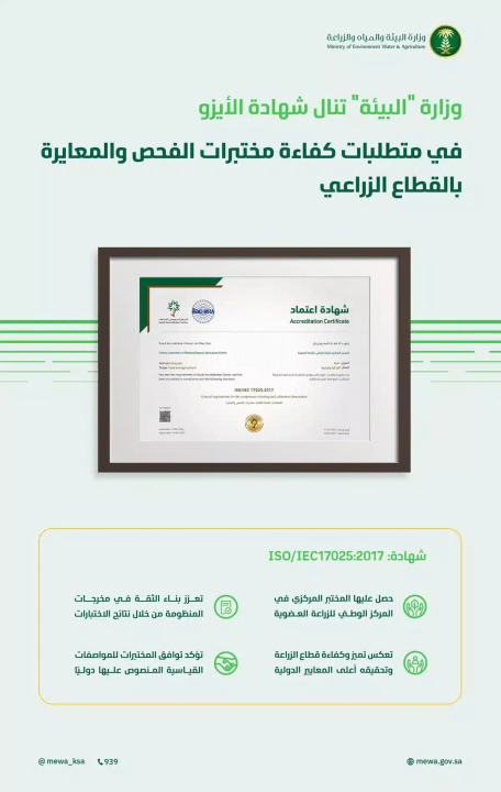 وزارة “البيئة” تنال الأيزو في متطلبات كفاءة مختبرات الفحص والمعايرة بالقطاع الزراعي