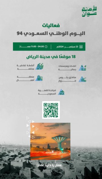 أمانة الرياض” تجهز 18 موقعاً في حدائق الرياض تستقبل سكان وزوار مدينة الرياض في اليوم الوطني