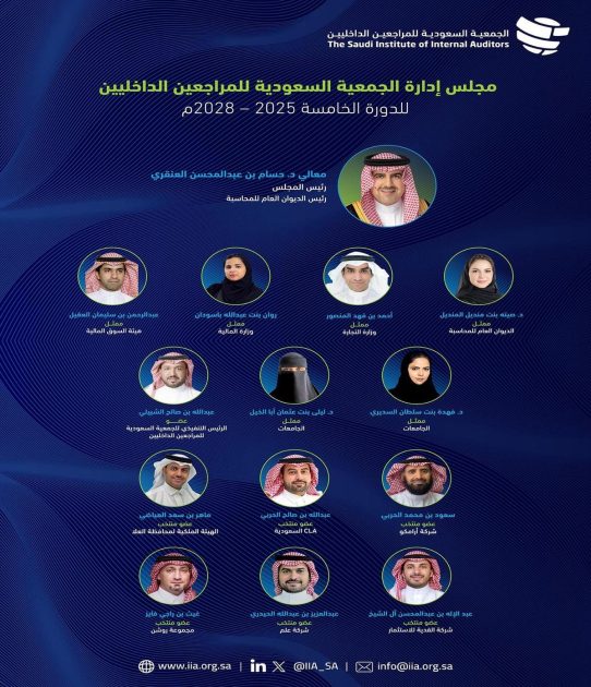 رئيس الديوان العام للمحاسبة يعتمد تشكيل مجلس إدارة جمعية المراجعين الداخليين للدورة الخامسة برئاسته