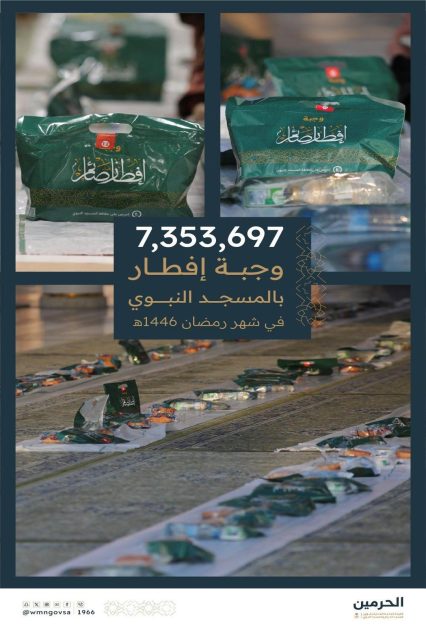 توزيع أكثر من 7 ملايين “وجبة إفطار صائم” في المسجد النبوي خلال شهر رمضان