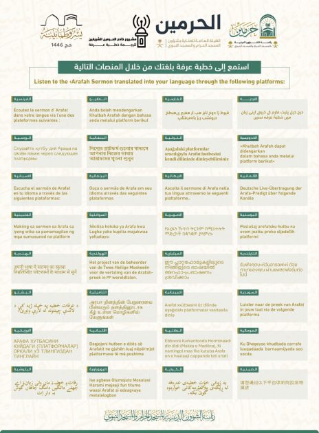 الرئاسة تعلن جاهزيتها لترجمة  خطبة عرفة  مع بالتكامل  مع هيئة العناية ب ٣٥ لغة