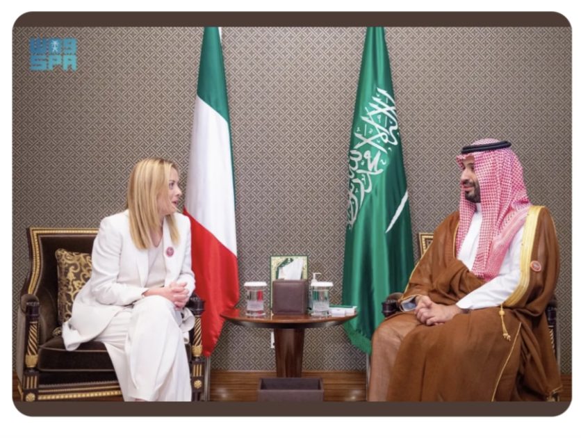 سمو ولي العهد يلتقي رئيسة وزراء إيطاليا