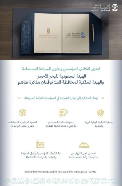 الهيئة السعودية للبحر الأحمر والهيئة الملكية لمحافظة العلا توقعان مذكرة تفاهم